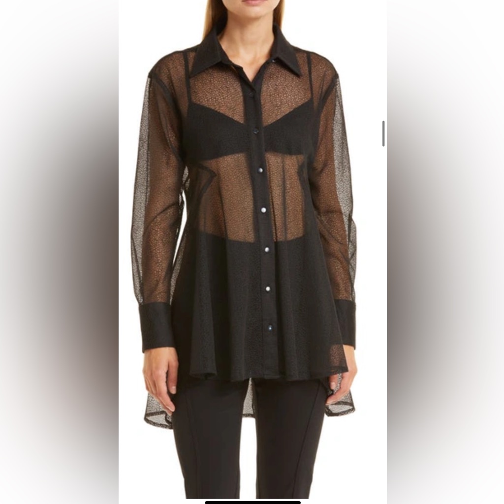 Donna Karan Black Sheer Button Down Shirt